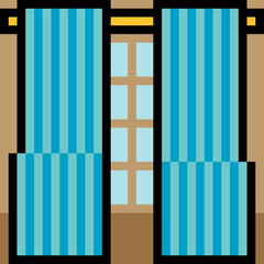 Curtains with windows in pixel art style