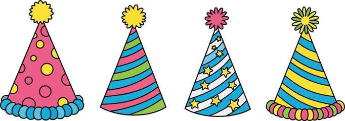 Obraz premium Colorful party hats with unique designs for celebration and fun