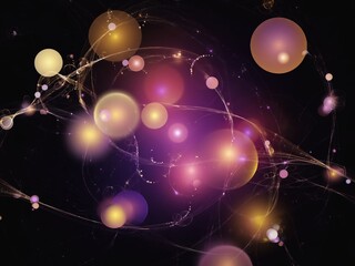 Vibrant Abstract Network of Luminous Spheres Connected by Flowing Lines