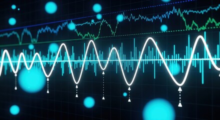 High-frequency digital waveform and financial graph visualization on a dark abstract technology screen.