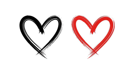 Brush Stroke Heart Icons – Red and Black Artistic Love Symbol Illustration