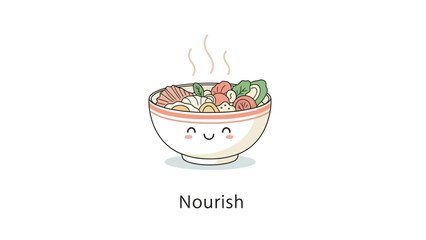 Cute Nourish Bowl Illustration – Kawaii Healthy Food Icon with Vegetables