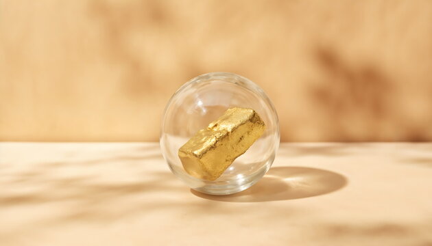 Gold Bar in Transparent Bubble Wealth Protection Concept with a seamless Minimalist Background