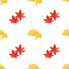 Autumn seamless pattern. Yellow and red leaves pattern watercolor illustration for wrapping paper, textile prints, banners, backgrounds	