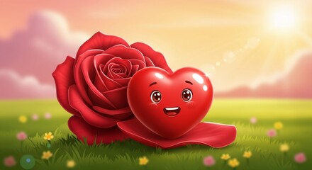 Heart and Rose Cartoon Illustration