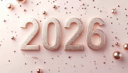 Elegant rose gold 2026 New Year design with glitter accents for sophisticated celebrations and modern festive marketing, perfect for stylish holiday promotions