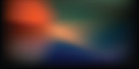 Dark blue orange red grainy texture background abstract vibrant color wave shape black backdrop noisy wide banne
