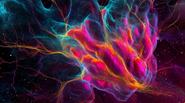 Vibrant neural pathways ignite imagination and creativity. A colorful abstraction of interconnected thoughts and cosmic energy. Explore the beauty of data visualization. Generative AI