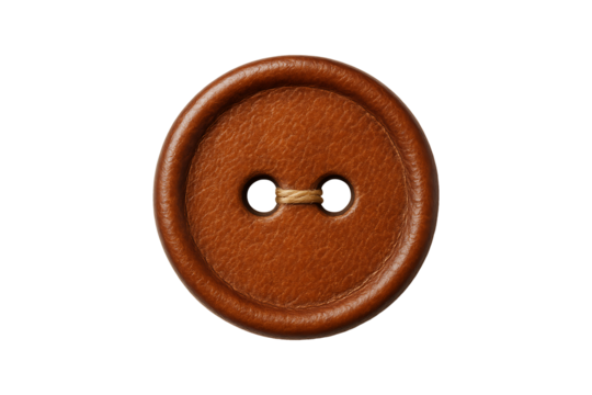 Brown Leather Button with Sewing Thread Isolated on Transparent Background