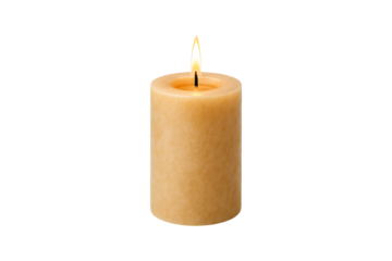Burning Beige Candle Isolated on Transparent Background