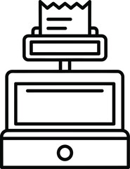Minimalist line art icon of a cash register with a printed receipt, symbolizing retail transactions, sales, payment, and financial records.