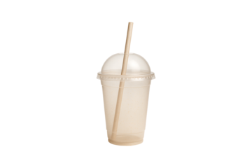 Compostable Biodegradable Cup with Straw Isolated on Transparent Background
