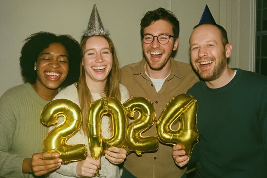 Joyful New Year celebration photo. - Powered by Adobe