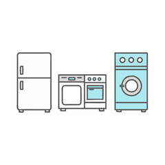 Simple line art illustration of kitchen appliances