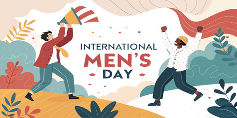 Celebrating international men's day with diverse men in a festive and colorful illustration