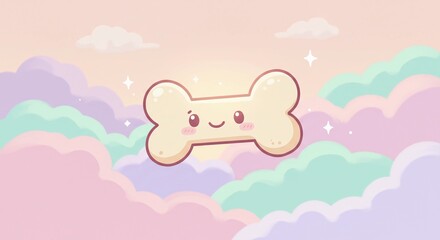 Cute Bone Illustration with Pastel Clouds