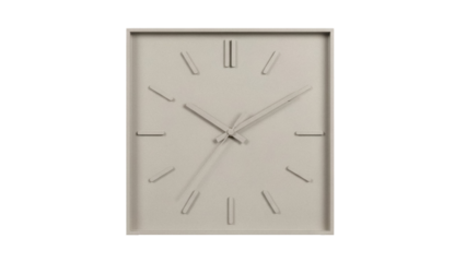 Beige square wall clock isolated PNG on transparent background, minimalist design for home decor and timekeeping needs