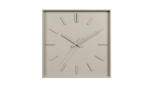 Beige square wall clock isolated PNG on transparent background, minimalist design for home decor and timekeeping needs