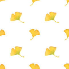 Autumn seamless pattern. Yellow leaves pattern watercolor illustration for wrapping paper, textile prints, banners, backgrounds	