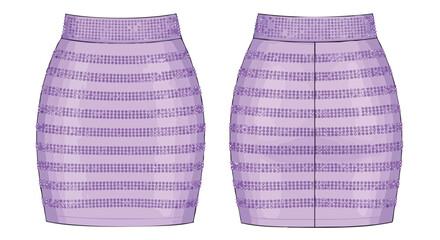 Elegant Lavender Mini Skirt with Textured Horizontal Bands Fashion Illustration for Designs