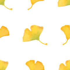 Autumn seamless pattern. Yellow leaves pattern watercolor illustration for wrapping paper, textile prints, banners, backgrounds	