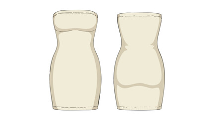Modern strapless dress vector illustration showcasing front and back views, ideal for fashion design and clothing line presentations
