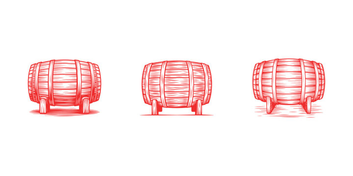 Barrels illustration vintage set for alcohol product