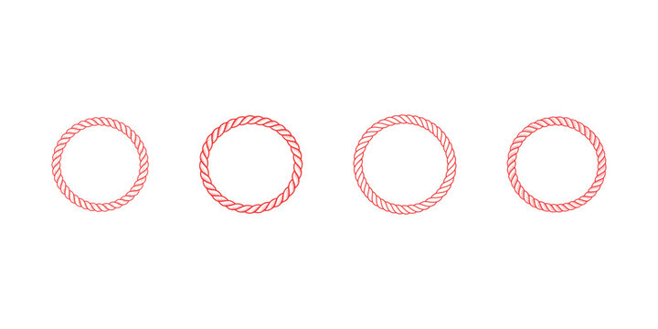 Collection of red rope circular vector shapes for decoration