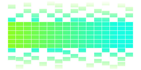 Horizontal gradient pixel band transitioning from bright green to cyan on a white background