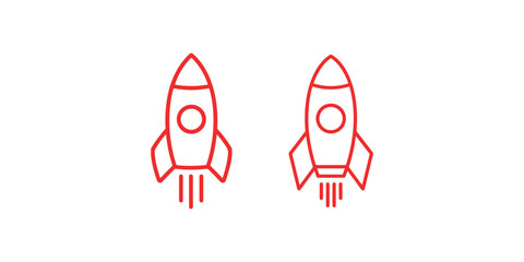 Rocket icon spaceship with fire line in red color isolated