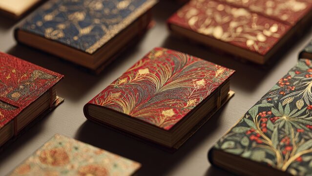Small decorative notebooks with marbled, floral-patterned covers. Concept Marbled floral notebooks, Compact decorative journals, Floral-patterned covers, Gift-worthy stationery, Cute desk accessories