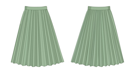 Elegant pleated midi skirt showcasing a-line silhouette with a light green color and geometric folds evoking minimalist fashion