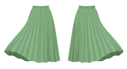 Elegant Flowing: A Captivating Depiction of Two Green Pleated Skirts in Motion with Soft Subtle Folds and Light and Shadow Play