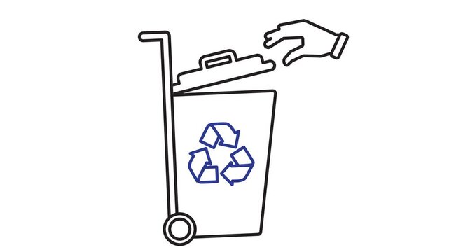 trash animated. vector throw away trash. recycling animation. sustainability. reuse web icon. outline design style