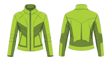 Lime Zest: Technical Illustration of a Modern Moto-Inspired Jacket Design with Front and Back Views