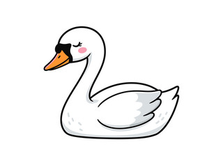 Obraz premium Cute white swan cartoon character swan, bird, animal, cute