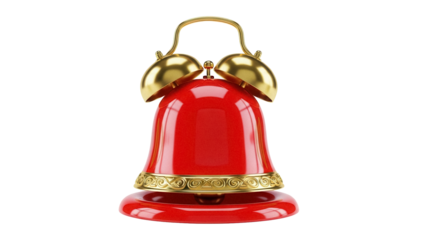 Red and gold Christmas bell isolated PNG, festive holiday decoration with shiny metallic finish on transparent background