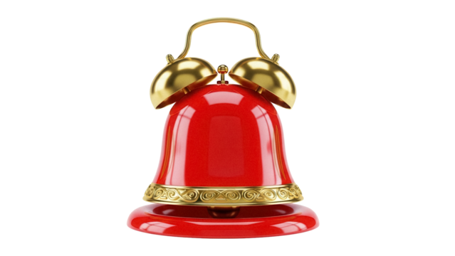 Red and gold Christmas bell isolated PNG, festive holiday decoration with shiny metallic finish on transparent background