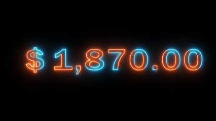 Neon business dollar illustration.  Counting money number.  Increase business counter dollar.