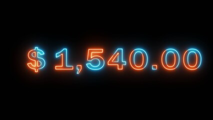 Neon business dollar illustration.  Counting money number.  Increase business counter dollar.