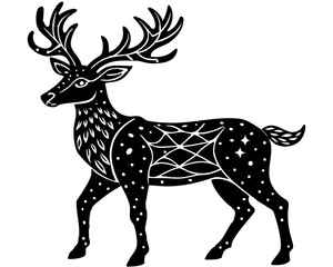 Stylized black deer silhouette with white decorative patterns