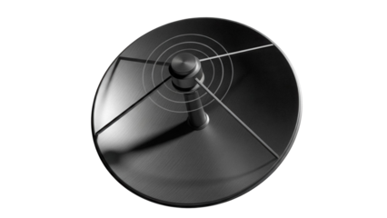 Dark gray satellite dish PNG isolated on transparent background, communication technology for television and internet signal reception