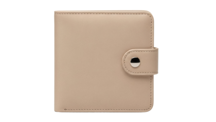 Beige leather wallet isolated PNG on transparent background, stylish accessory for money and cards, fashion and personal finance