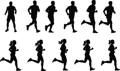 Silhouetted runners a diverse group of male and female athletes