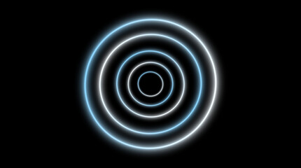 Single glowing abstract circle centered on black background, fading blue-white gradient.