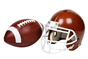 American football and helmet on white background