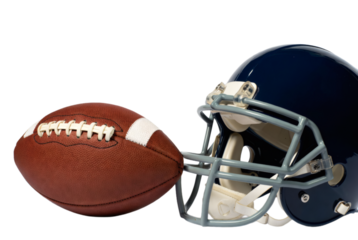 American football helmet and ball on white background