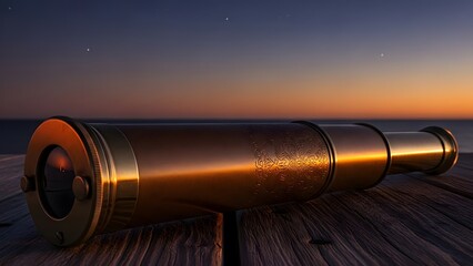 Explore new horizons with a vintage spyglass overlooking the sea at sunset, perfect for adventure stories and nautical themes, adding a touch of mystery
