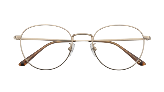 Elegant gold metal frame eyeglasses isolated PNG on transparent background, stylish eyewear for vision correction and fashion accessory - Powered by Adobe