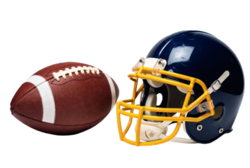 American football helmet and ball on white background
